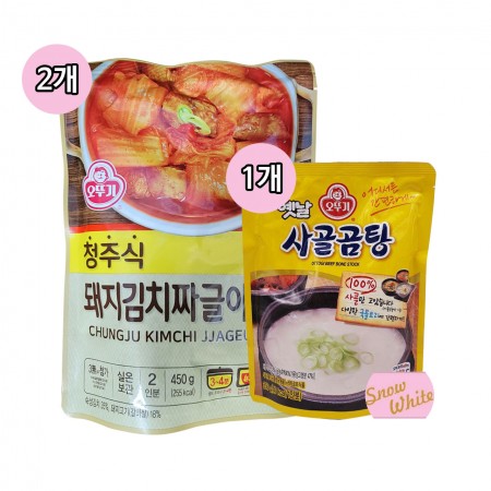 오뚜기 파우치 청주식 돼지김치짜글이(450g)x2개+사골곰탕(350g)x1개세트